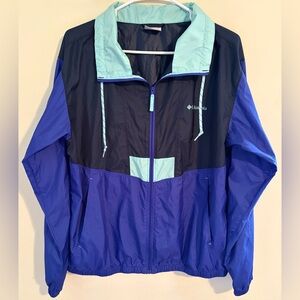 Women’s Columbia Dark Blue & Turquoise Rain Jacket Full Zip Size Large